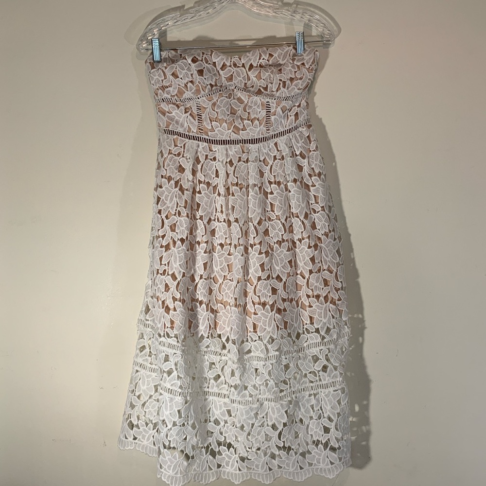 LULU’s Pinnacle of Prestige Ivory Lace Midi Dress